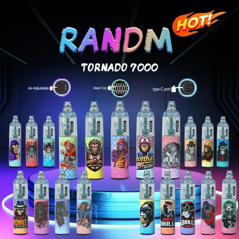 Randm Tornado 7000 puffs заводская цена Прикуриная батарея 1000 мА/ч RGB Светодиодное освещение одноразовое