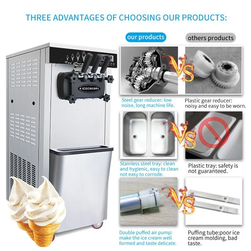 Top Sell Soft Ice Cream Machine 3 Flavors Vertical Freezer Ice Cream Roll Maker Yogurt Making Vending Machine Desktop for Sale