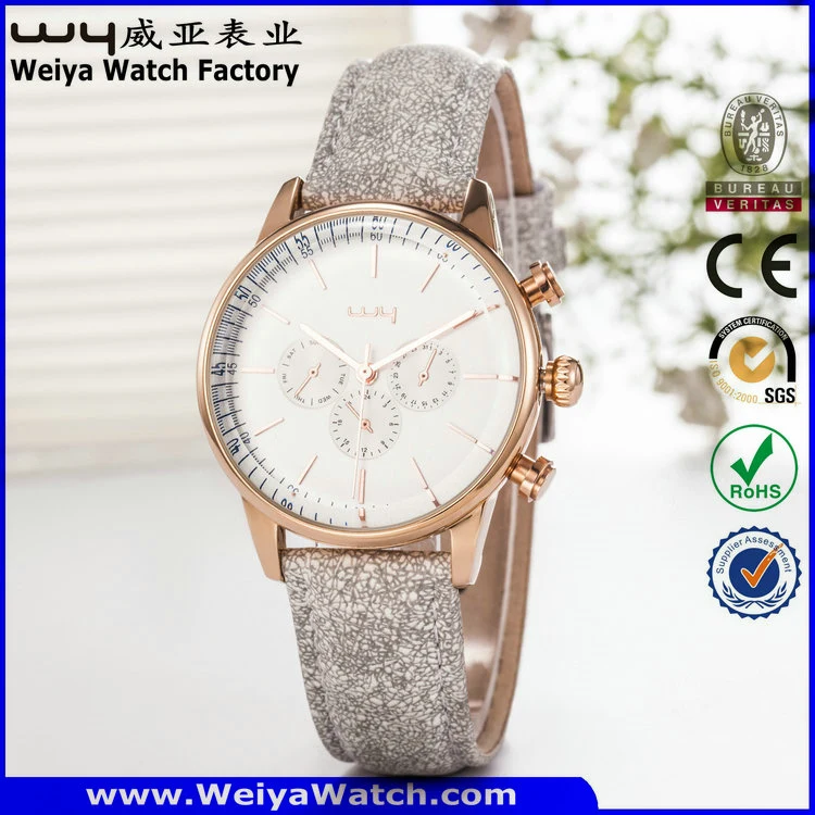 Classic Leather Strap Quartz Fashion Ladies Wrist Watch (Wy-082E)