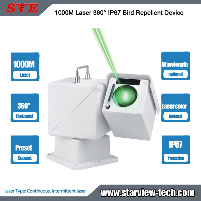 Dispositif anti-oiseaux à entraînement par engrenage à vis sans fin 360° laser 1 000 M.