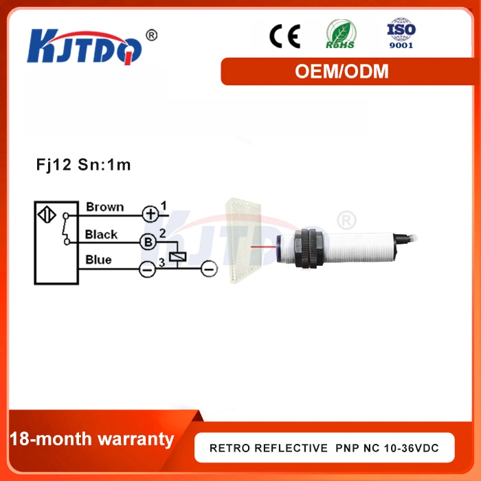 Kjt Fj12 Sn 1m Retro fotoeléctricos cilíndrica de la Reflexión del sensor de proximidad con CE