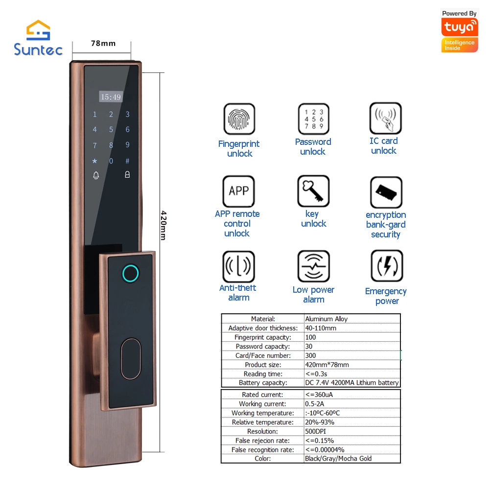 Tuya Code RFID Card Electronic Fingerprint Smart Door Lock