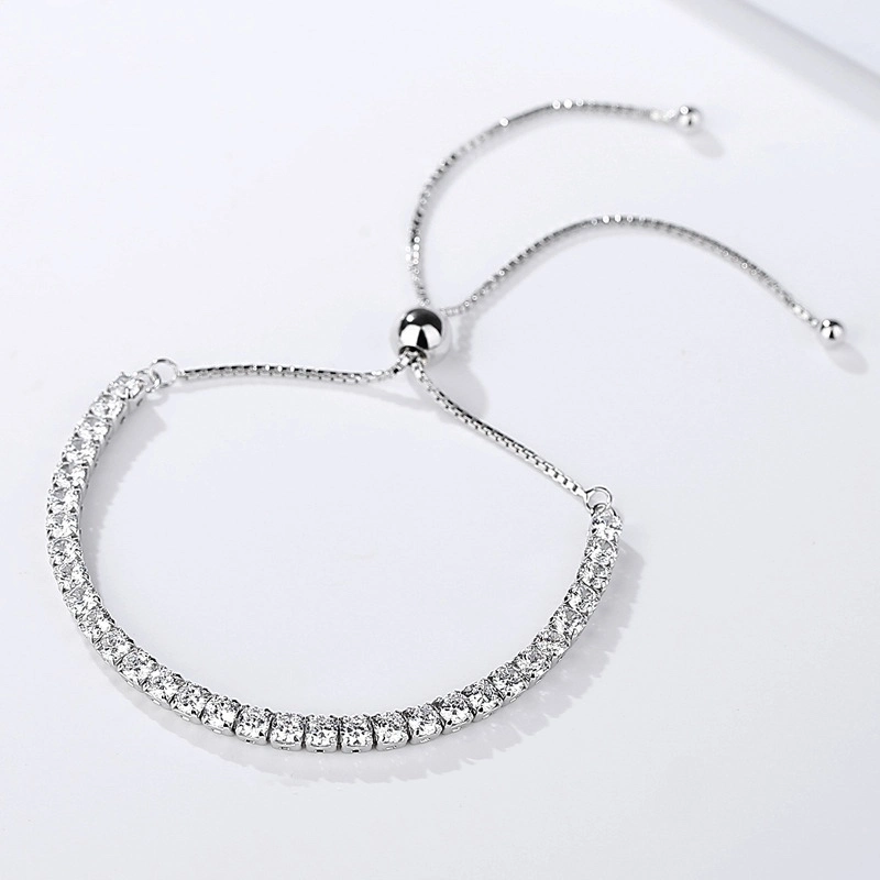 Bracelet de chaîne de tennis réglable en argent sterling 925 avec cristal CZ de 3 mm