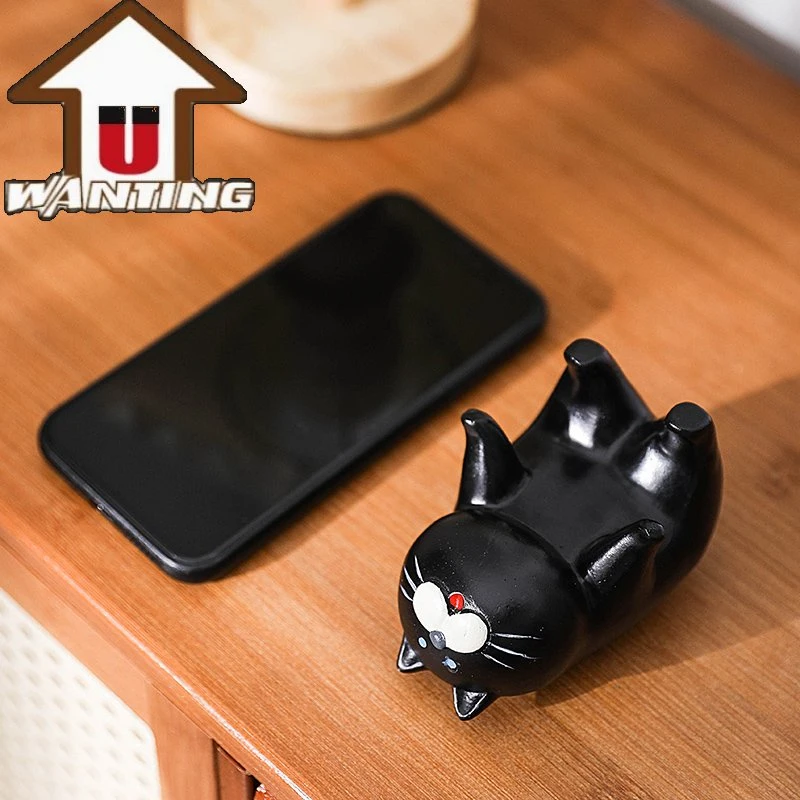 Little Decor Stretching Cat Mobile Phone Holder Animal Craft Living Room Decoration