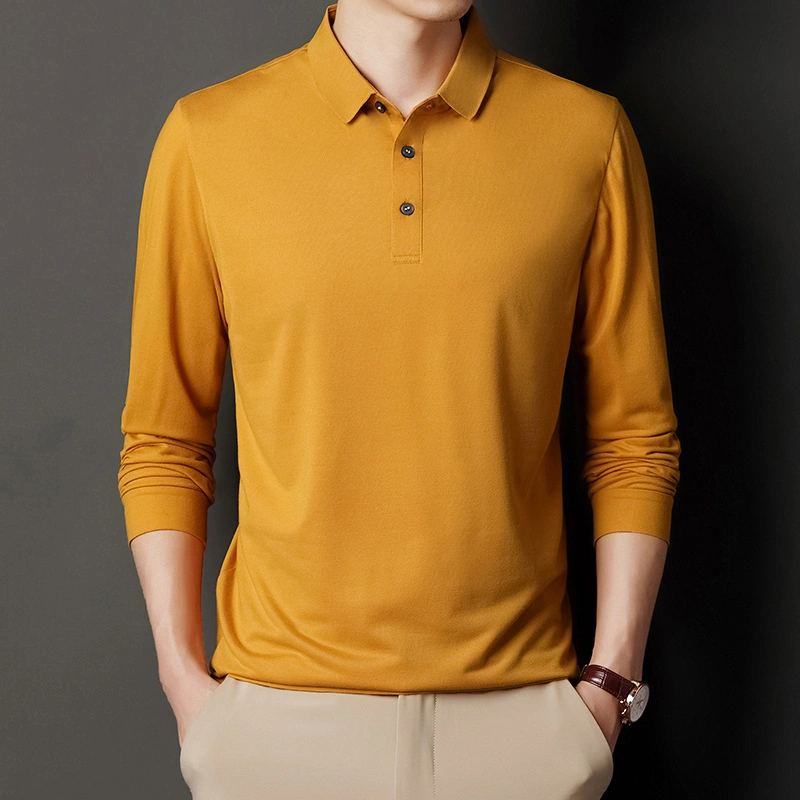 Spring/Autumn Long Sleeve Mens Fashion Business Leisure/Causal Solid Color Polo Shirt with Custom Logo