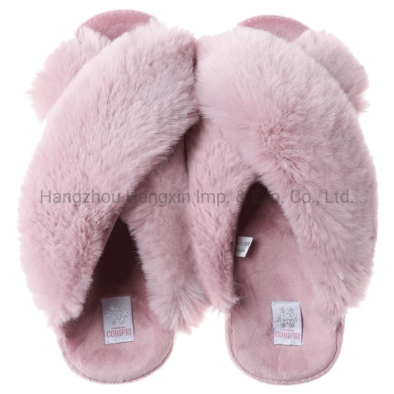 31930 House Furry Stripe Slippers Indoor Women Soft Foam Footwear