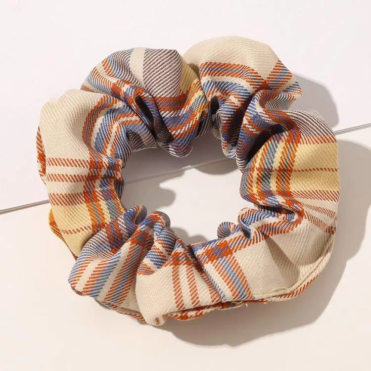 Korean Version Hot Sale Linen Plaid Large Intestine Hair Loop Fashion High Elastic Headband