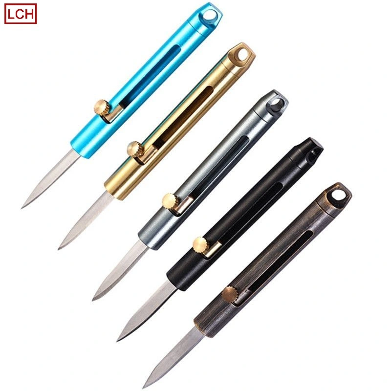 Kundenspezifische Eigenschaften Upscale Messing Mini Retro Metall Portable Frühling Schrumpfen Messer CNC-Bearbeitungsservice