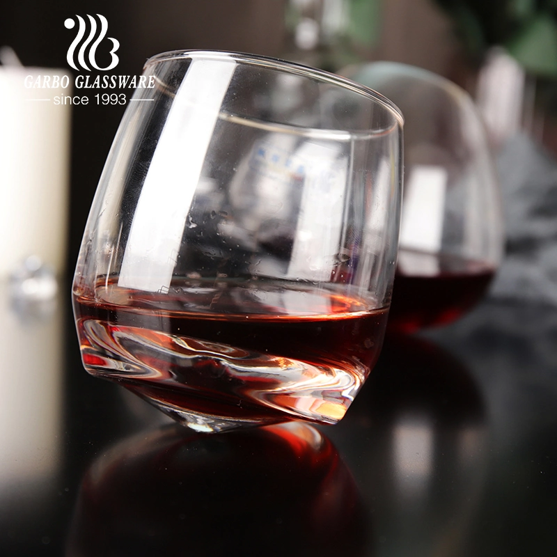 Wholesale Fancy Rotating Design on Bottom Handmade Blowing Glass Cup Wine Whiskey Glass Cup for Office Hotel Family Restaurant with Factory Price