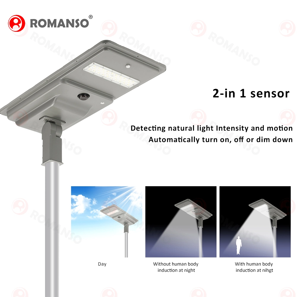 Romanso LED Solar Straßenleuchte integriert hohe Qualität 80W 100W 120W IP66 Wasserdichtes Solar Street Light System