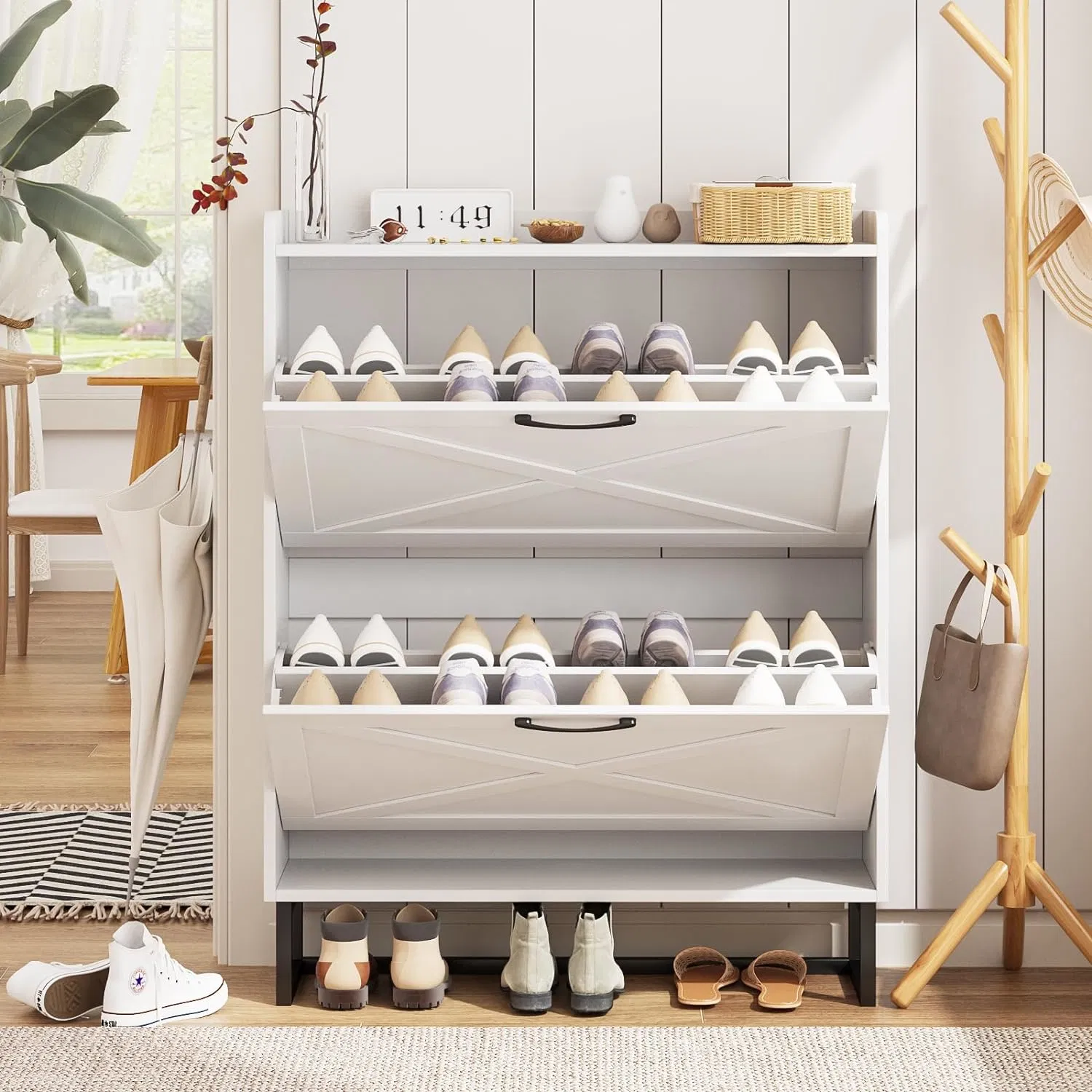 Freestanding Rotating Narrow Shoe Cupboard Cabinet Organizer Narrow Shoe Rack Cabinet