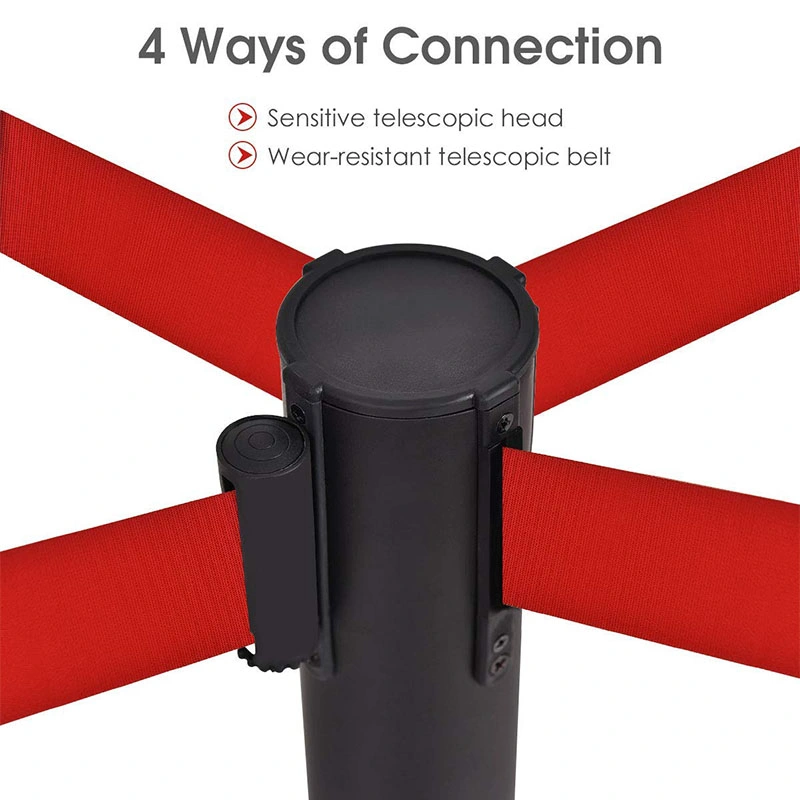 Black Multi-Purpose Crowd Control Barrier Stanchion Bank Post with Red Retractable Belt