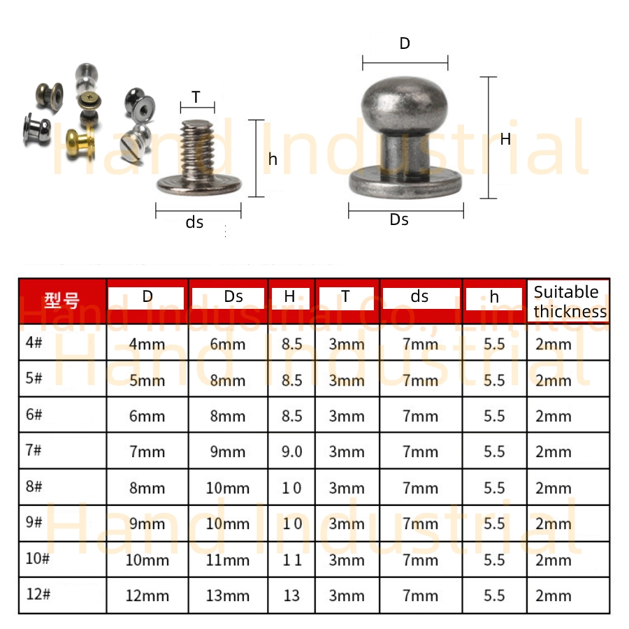 M3 M4 6 8 10mm SUS304 316 Titanio de latón de Latón Antiguo de cuero oro plata creció un tablón de madera Hilt pezón la cúpula de la cabeza del tornillo de Chicago