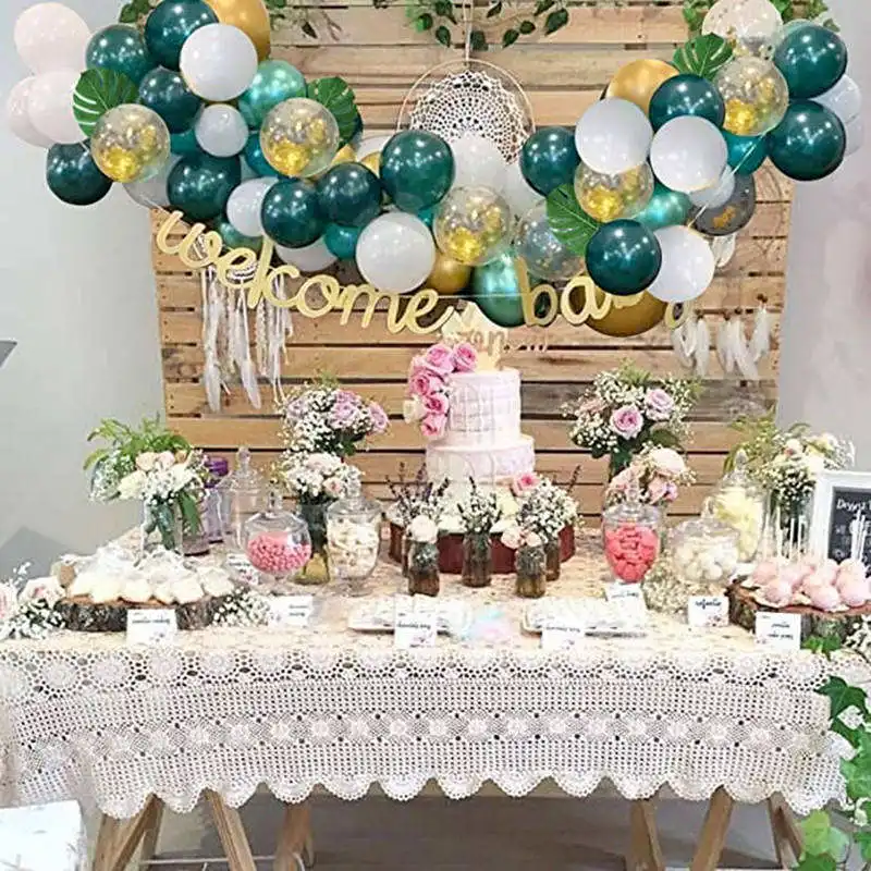 Tema da selva Globos Verde Dourado Branco Confetti Metallic Latex Ballons Decorações do casamento do partido de aniversário balão de 12 polegadas do Latex