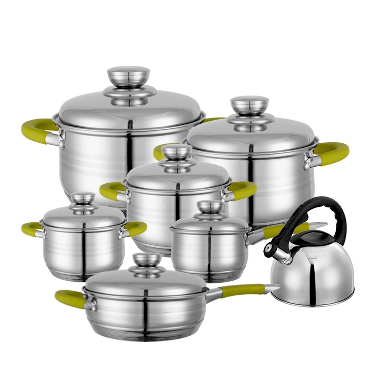 12 13 14 PCS Pot and Pan Stainless Steel Cookware Set with Whistling Kettle