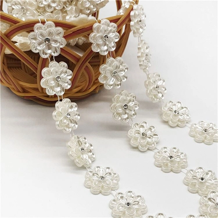 Handmade Stylish Exquisite Flower Diamond Crystal Rhinestone Trimming, Peal Beaded Trim for Decoration