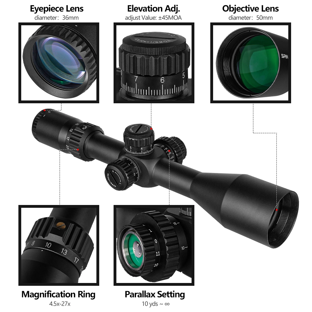 Spina Optics 4.5-27X50 Ffp Hunting Riflescopes First Focal Plane Scopes Tactical Scope with Glass Reticle