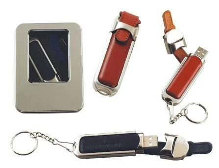 Leather USB Flash Drive with Metal Box Packing Promotional Gift USB