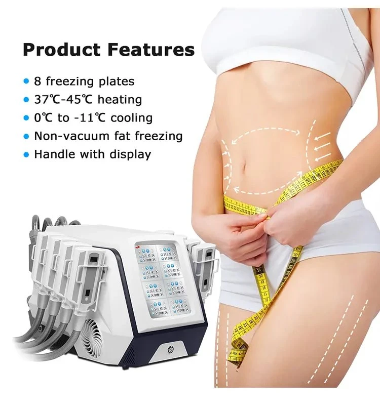 8 en 1 Cryo Slimming Machine Cryo Skin Tejing Con placas calefactoras almohadillas de congelación grasa máquina de limpieza Beauty Machine