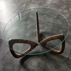 Châssis en bois avec table basse en verre trempé