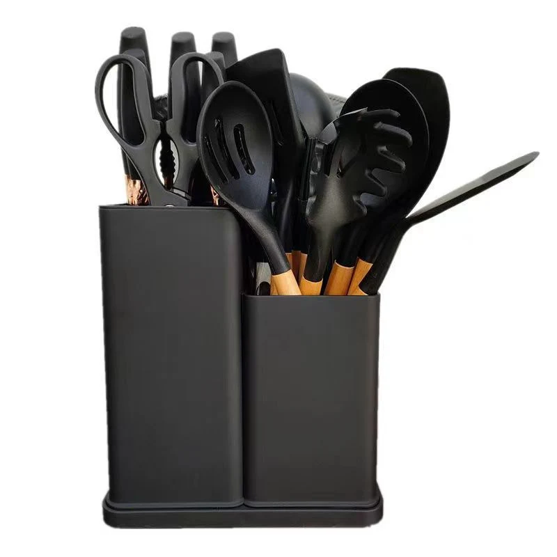Conjunto de utensílios de cozinha em silicone, conjunto de 19 peças, conjunto de lâminas, armazenamento
