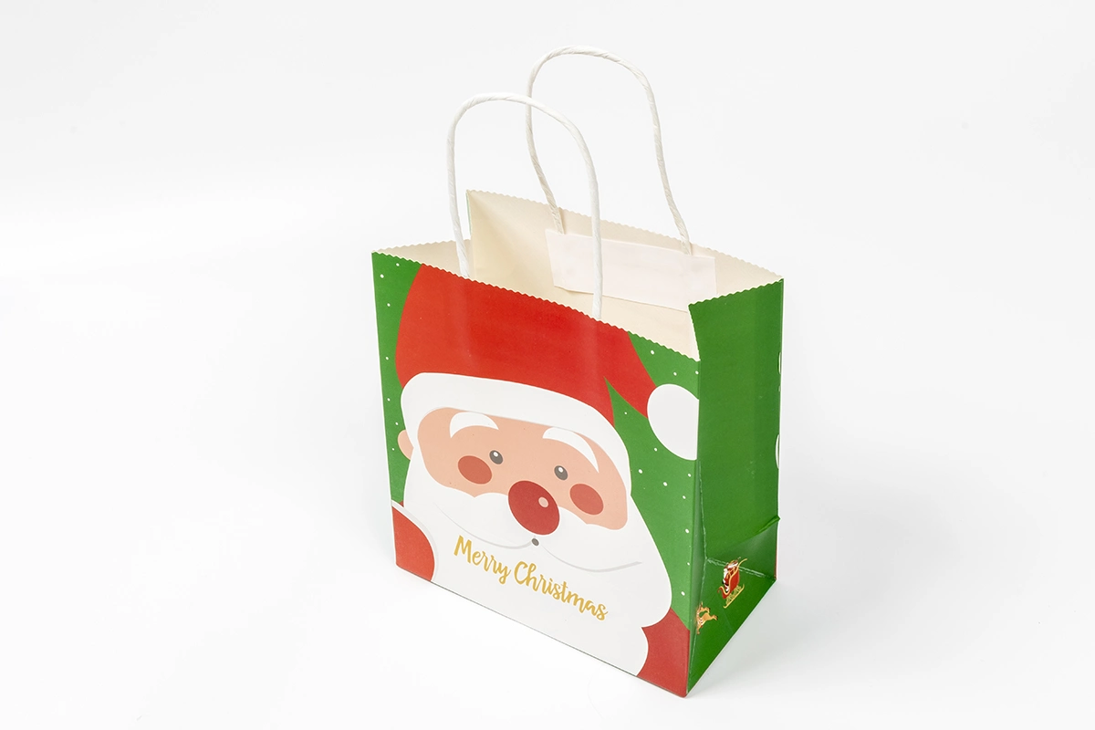 Christmas Green Gift Paper Bag with Customized Logo and Handle