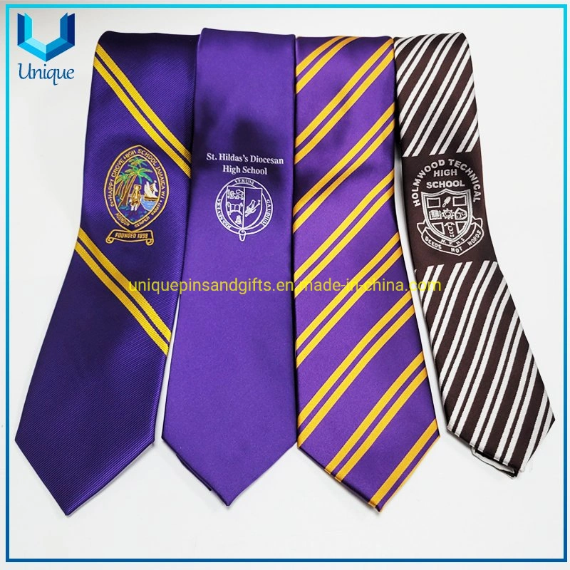 Галстуки с логотипом Pure Handmade Royal Blue Satin Fabric Jacquard, логотип Custom School University Striped Men′ S TIE