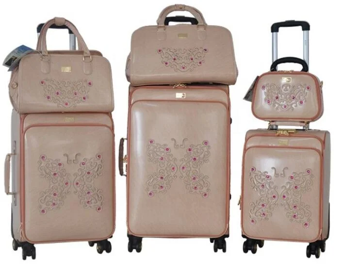 PU Leather Waterproof Travel Suitcase Carry-on with Backpack Sky Trolley Luggage