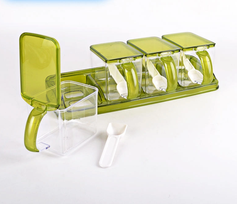 Quadratische Gewürzbehälter Set 4 STÜCK Kunststoff Gewürzbox Gewürz Gläser Set Halter Konditionenbox Heißer Verkauf 2023 Küchenzubehör