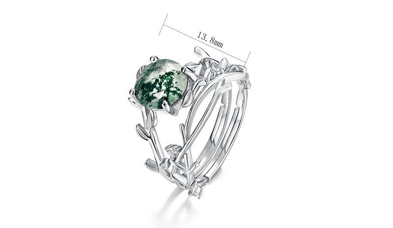 Jóias de moda Sterling Prata Jóias ouro chapeado Moss Agate Semi-preciosos Anel de Prata Gemstone Jewelryring 925 para mulheres