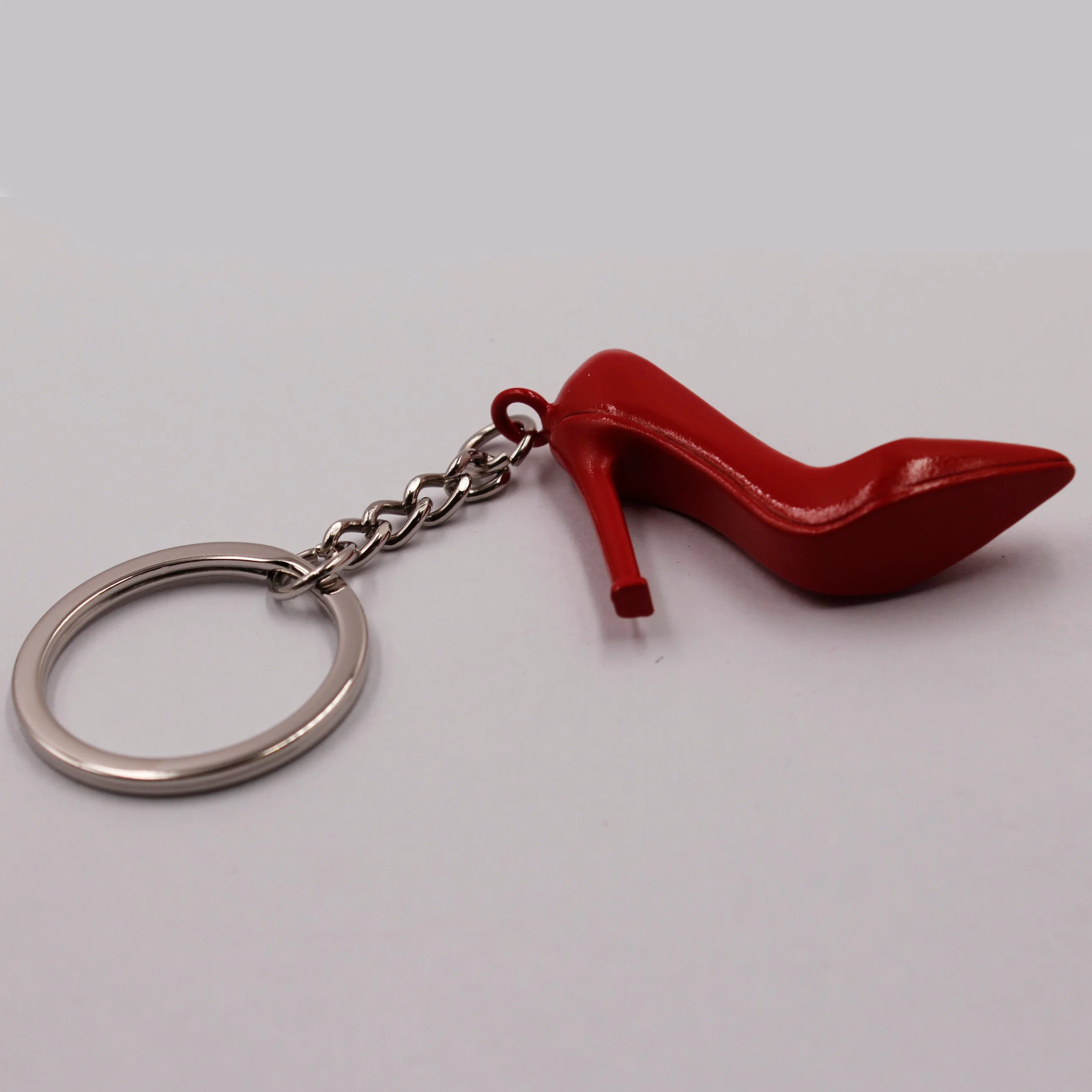 3D Metal Lady Red High-Heeled Shoes Charm Key Ring