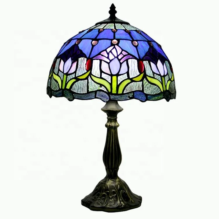 12 Inch Purple American Beauty Tiffanystained Glass Art Decor Lamp