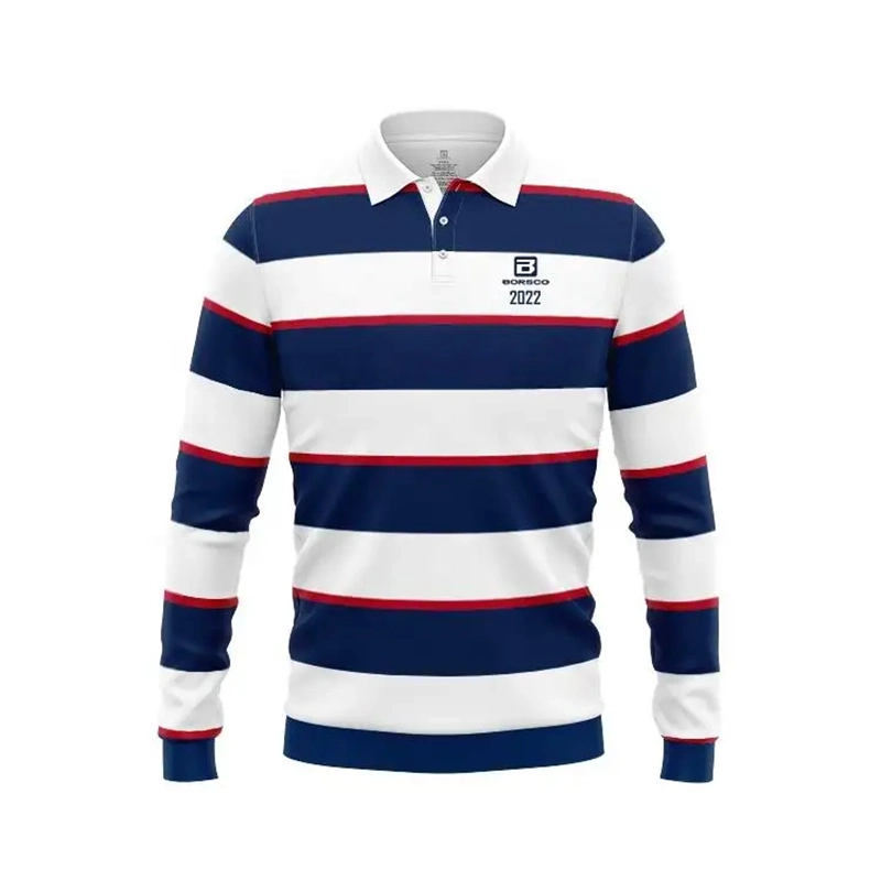 Long Sleeve Rugby Jersey Men's Black and White Stripe Rugby Shirt