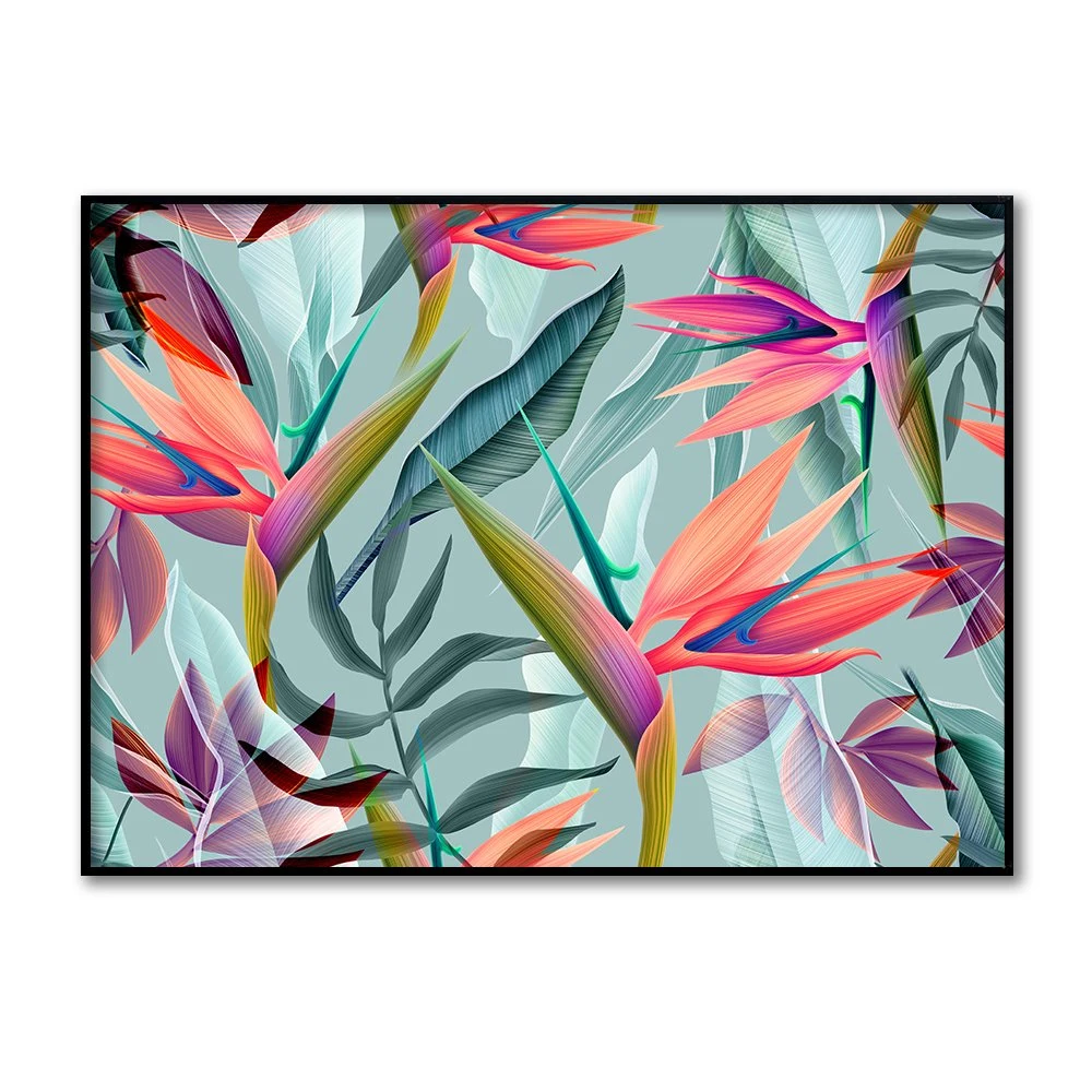 Factory Direct Custom Floating Black Frame Colorful Plant Wall Art Wholeasale Frame Canvas Painting