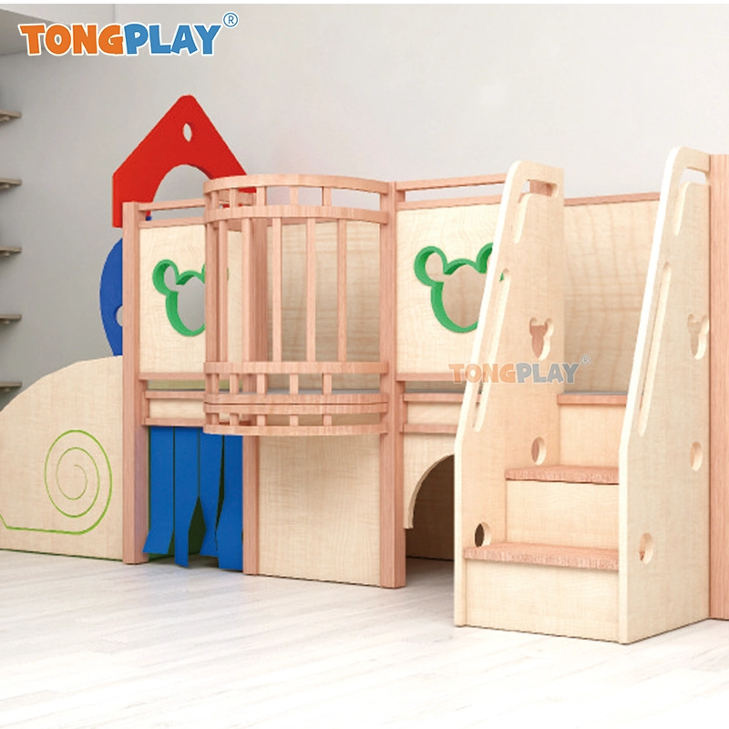 Kids Indoor 2-Story Play Fort Bed Loft Clover Wooden Indoor Playground Furniture