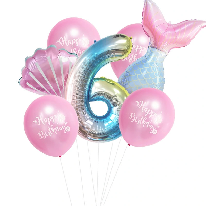 Mermaid Tail Balloon Foil Latex Sea Shells Balloons Set Happy Birthday Party Decorations Balloons