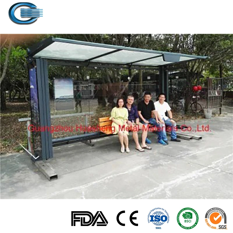 Huasheng Modern Bus Shelter China Bus Stop Glass Shelter Manufacturers Outdoor Street Furniture Bus Stop Shelter with Advertising Light Box