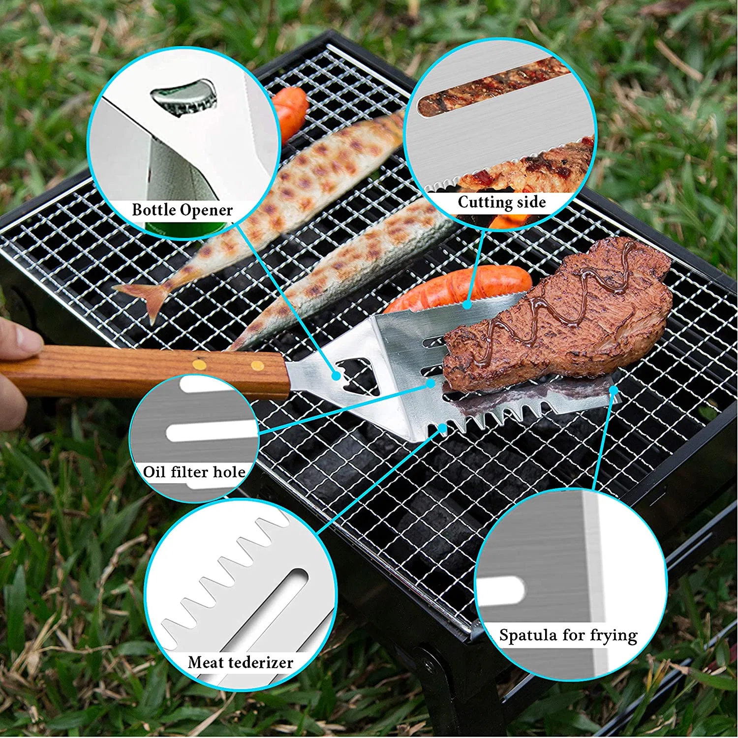 Bewaldete BBQ Zubehör Grillwerkzeuge, Edelstahl BBQ Tools Grillwerkzeuge Set zum Kochen, Garten Grill &amp; Outdoor Camping Geschenk