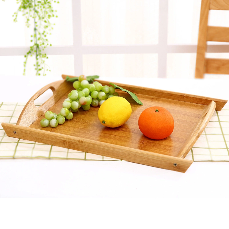 Melamine Bottom Wooden Food Bamboo Fiber Serving Tray with Handle