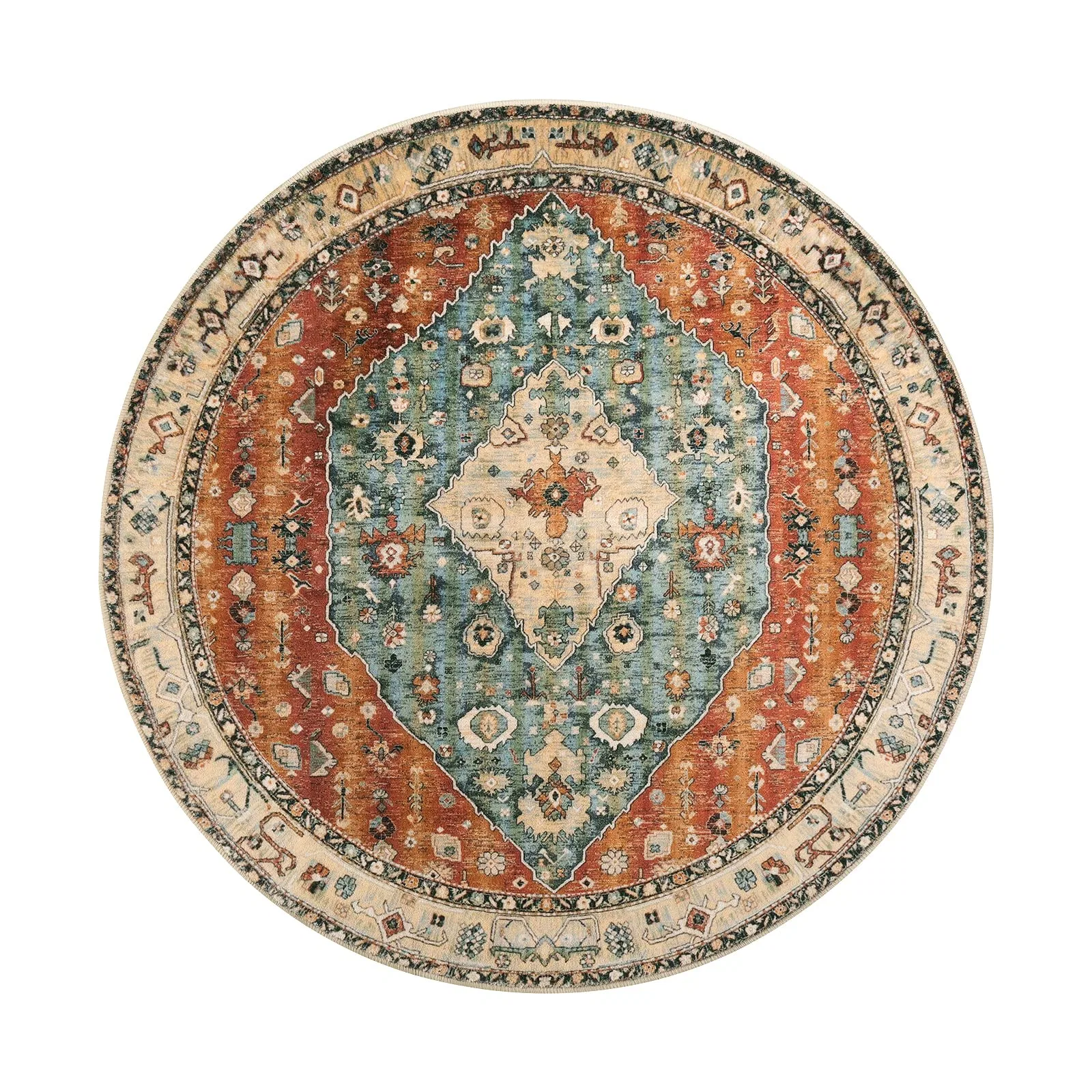 4FT Boho Tribal Round Rug Persian Soft Bedroom Round Area Rug Entryway Foyer Throw Mat Washable Non-Shedding Non-Slip Sofa Carpet