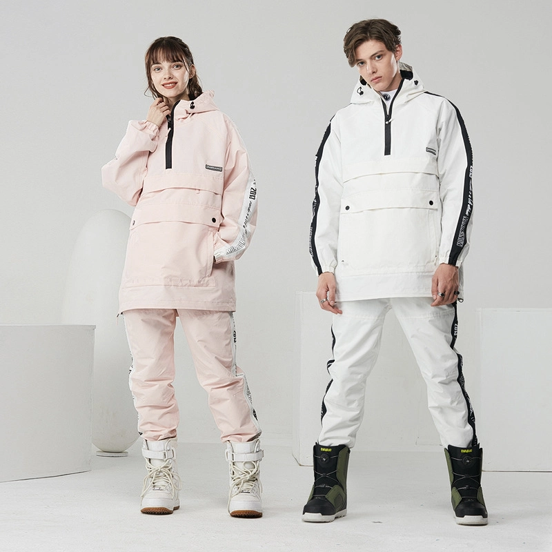 L'hiver Unisex Mesdames Outdoor Blanc/Rose/noir course personnalisée de la neige étanche meilleur mode d'usure des vestes de ski 2 pièces pour les adultes