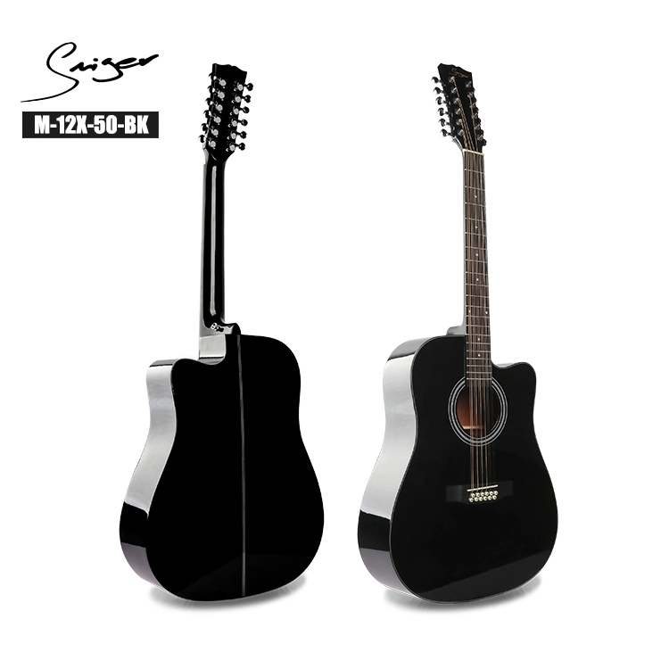 Venta caliente negro 12 Cadena Guitarra Acústica Made in China Instrumentos Musicales
