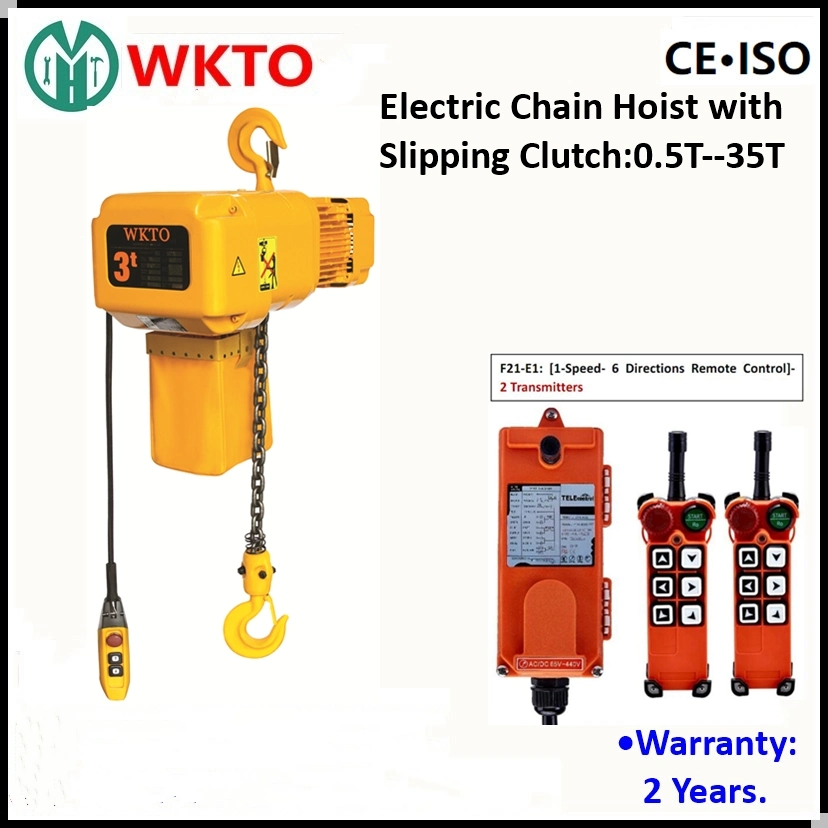 Mhtool 2t Palan électrique à chaîne avec embrayage de surcharge pour équipement de levage de grue par certificat CE.