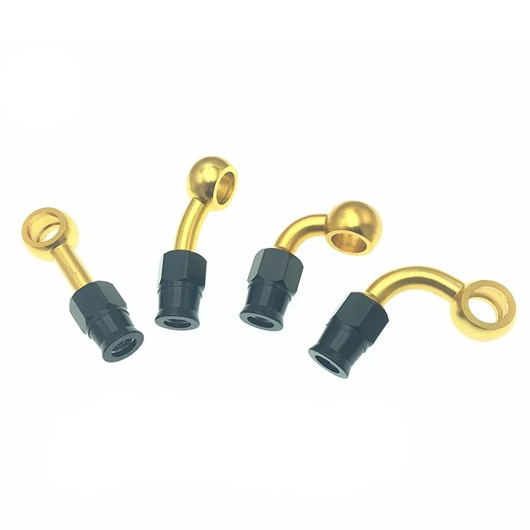 High Performance An3 Straight 0 28 90deg Gold Red Motorcycle Aluminium Banjo Brake Crimp Fitting for Braided PTFE Oil Brake Hose