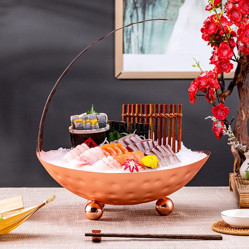 Wedding Parties Restaurant Hotel Luxury Heavy Duty Decorative Buffet Catering Tableware Dining Serving Food Fruit Gold Round Hammered Stainless Steel Salad Bowl