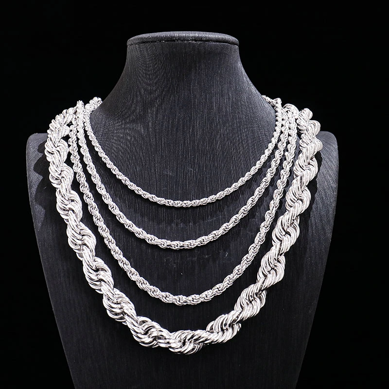 Wholesale Iced out Sterling Silver Rope Chain Pendant Necklace 4mm Width 925 Sterling Silver Rope Chain