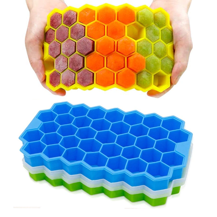 37 Cells Honeycomb Shaped Silicone Silicone Ice Cube Tray Mold with Lid