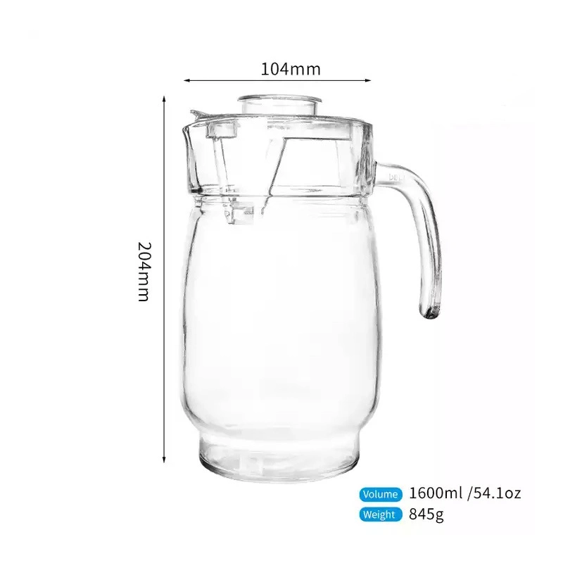 1600ml Glass Cold Kettle Thickened Household Transparent Glass Water Jug with Lid