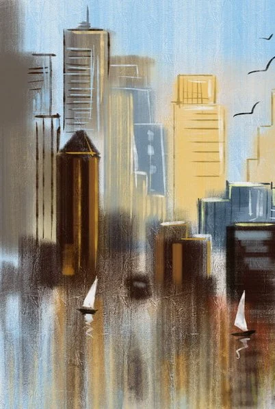 Abstract City Scenery Digital Printed Wall Art Custom Design Home Hotel Decor