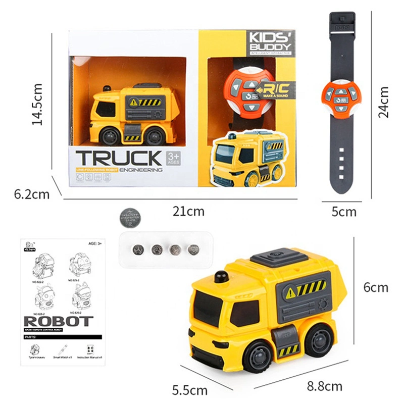 Mini Camion d'Ingénierie en Plastique Intelligent avec Son et Lumière Véhicule de Ville Télécommandé par Montre Camion de Contrôle à Distance Jouet Télécommandé